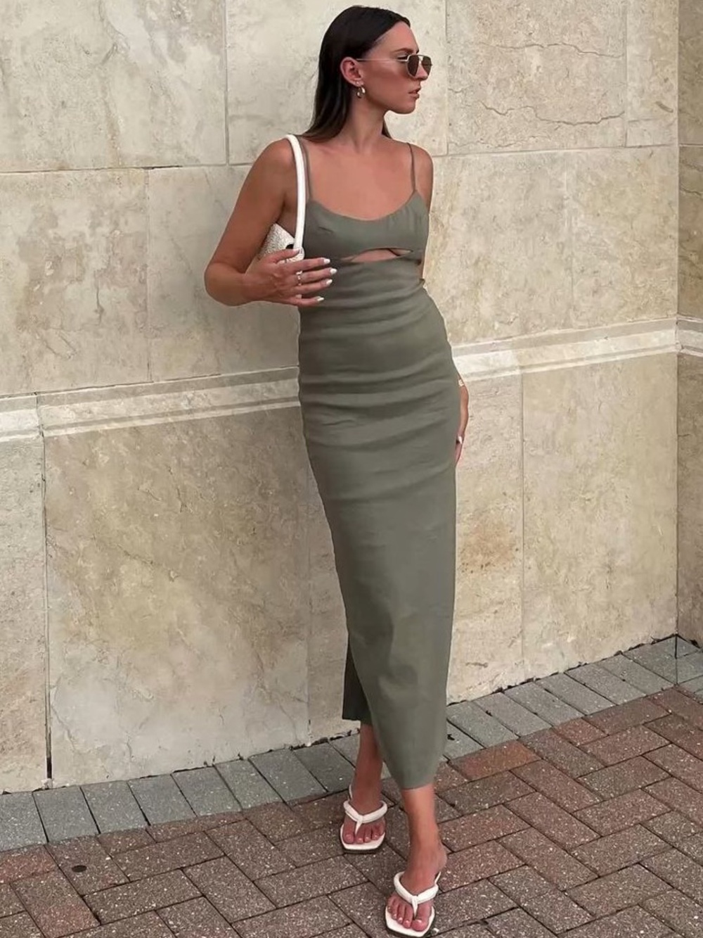 Zara Olive Cutout Midi Dress